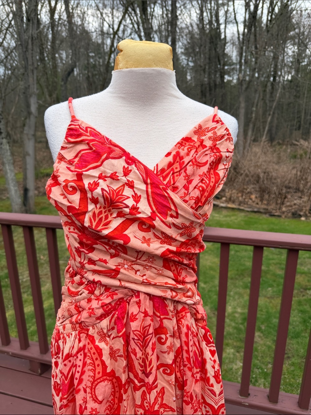 New! Farm Rio small linen blend crossover back tie string jaipur midi dress. - Picture 4 of 13